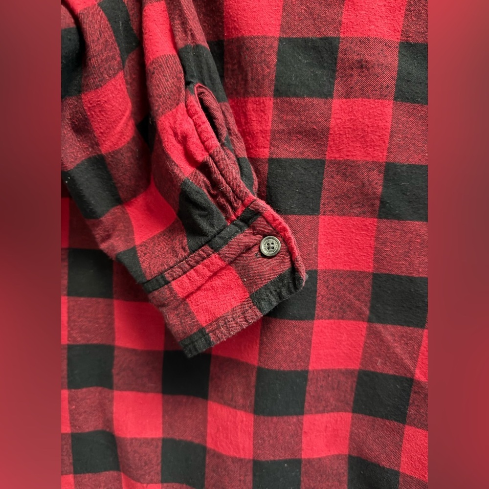 EDDIE BAUER Women’s Red Black Plaid Hooded Button Down Shirt Jacket - Size Small - Picture 3 of 8
